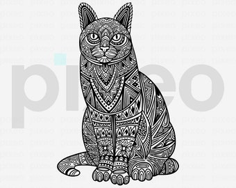 Cat Mandala SVG: Zentangle Cat Clipart, Cricut Cut File (Digital Download)
