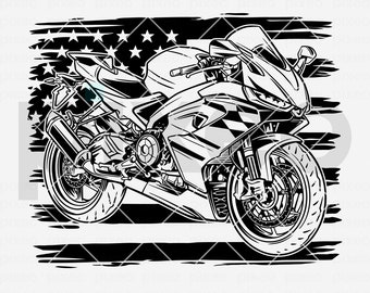 Motorcycle with Flag SVG: American Biker Clipart (Digital Download)