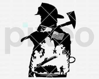 US Firefighter SVG: American Flag Clipart (Digital Download)