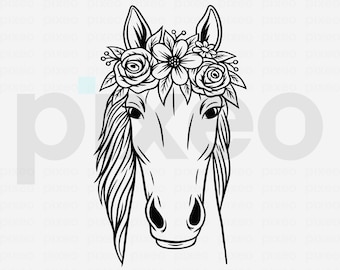 Horse With Flowers SVG: Floral Horse Head Clipart (Digital Download)