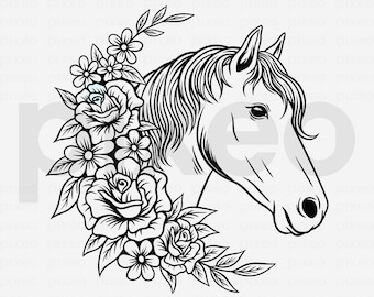 Horse With Flowers SVG: Floral Horse Head Clipart (Digital Download)