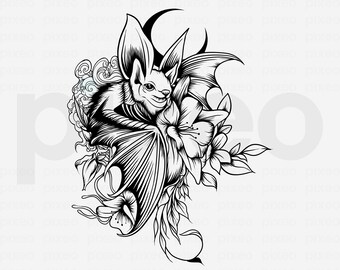 Floral Bat SVG: Scary Bat Wings Clipart (Digital Download)