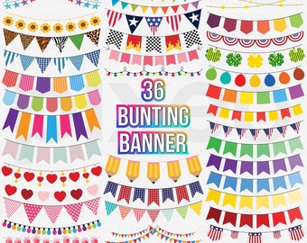 Bunting Banner SVG Bundle: Party Flags Clipart (Digital Download)