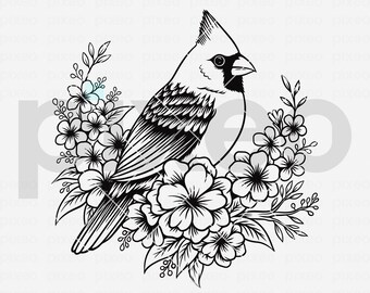 Cardinal with Flowers SVG: Bird Vector Cut File (Digital Download)