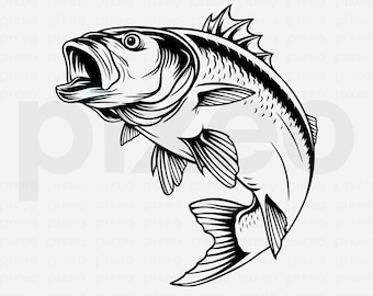 Sea Bass Fishing SVG: Vector Clipart, Cricut Cut File (Digital Download)