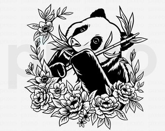 Panda With Flowers SVG: Cricut Cut File, Clipart (Digital Download)
