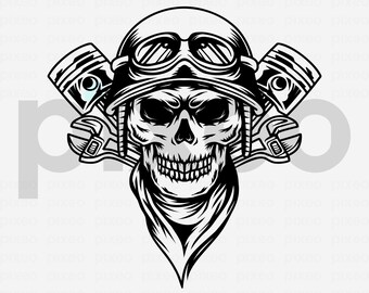 Biker Skull SVG: Motorcycle Rider Clipart, Cut File