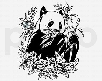 Panda With Flowers SVG: Clipart Cut File for Cricut (Digital Download)