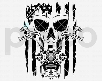 American Biker Skull SVG: Motorcycle Clipart, Cut File