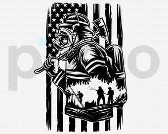 US Firefighter SVG: American Flag Clipart (Digital Files)