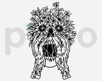 Floral Skull SVG: Flower Tattoo Vector Clipart (PNG, PDF)