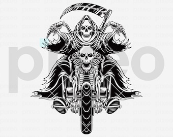 Grim Reaper Motorcycle SVG: Halloween Skeleton Clipart (Digital Download)