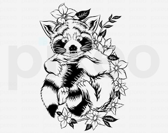 Red Panda Flower SVG: Floral Clipart, Cricut Cut File