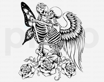 Gothic Skull Lovers SVG, Skeleton Couple Clipart (Digital Download)