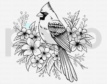 Cardinal with Flowers SVG: Bird Vector Cut File (Digital Download)