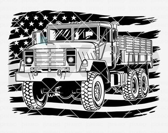 Military Truck With Flag SVG: Truck Clipart, Cricut Cut File (Digital Download)