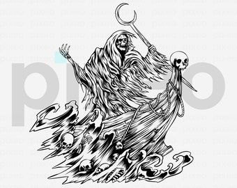 Grim Reaper Boat SVG, Halloween Skeleton Clipart (Digital Files)
