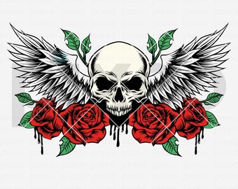 Skull With Wings & Roses SVG Clipart: Vector Cut Files