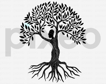 Woman Tree SVG: Empowerment Bohemian Celestial Design (Digital Files)