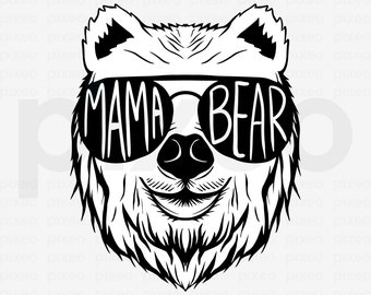 Clipart SVG da Mamãe Ursa: Família Mamãe e Bebê Urso (Download Digital)