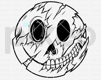 Skull Smiley Face SVG: Drippy Emoji Clipart (Digital Download)