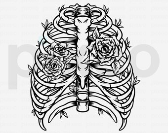 Floral Rib Cage SVG: Skeleton Flower Cut File (Digital Download)
