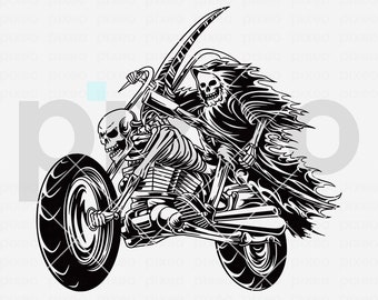 Grim Reaper Motorcycle SVG: Halloween Skeleton Clipart (Digital Download)