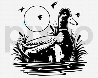 Duck Hunting SVG: Hunter, Dog, and Birds Clipart (Digital Download)