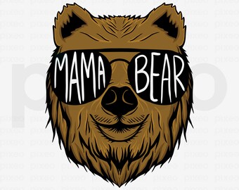 Clipart SVG da Mamãe Ursa: Mamãe Ursa com Óculos (Download Digital)