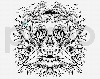 Surfing Skull SVG: Beach Skeleton Vector Art (Digital Download)