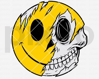Skull Smiley Face SVG: Drippy Emoji Clipart (Digital Download)