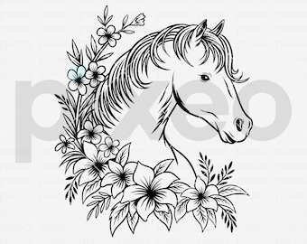 Horse With Flowers SVG: Floral Horse Head Clipart (Digital Download)