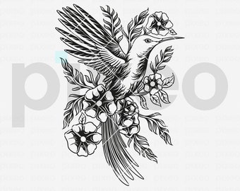 Hummingbird Flowers SVG: Cricut Cut File, Clipart (Digital Download)