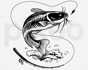 Catfish Fishing SVG: Vector Clipart, Cricut Cut File (PDF)