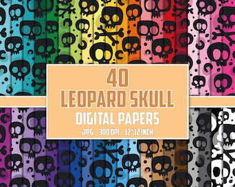 Leopard Skull Seamless Pattern: Printable Leopard Print Digital Paper (JPG File)