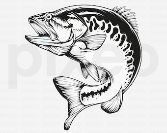 Largemouth Bass Fishing SVG: Fish Hook Clipart (Digital Download)