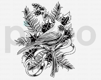Cardinal with Flowers SVG: Bird Vector Cut File (Digital Download)