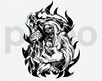 Grim Reaper SVG, Halloween Skeleton Clipart, Cricut Silhouette Cut File