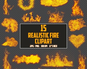 Realistic Fire Flames Clipart: PNG, JPG, Overlays (Digital Download)