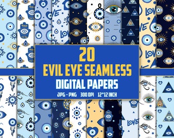 Evil Eye Seamless Patterns: 20 Digitale Papiere für Scrapbooking (Digitaler Download)