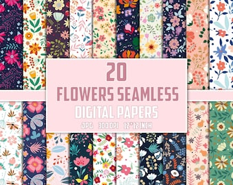 Floral Seamless Digital Paper: Spring Flower Prints (JPG, 300 PPI)