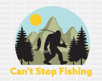 Bigfoot Fishing SVG: Sasquatch Clipart, Vector Cut File (Digital Download)