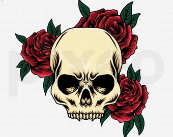Skull and Roses SVG Clipart: Vector Cut Files