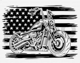 American Biker Motorcycle with Flag SVG Clipart (Digital Download)