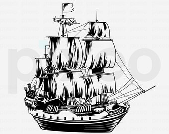 Black Pirate Ship SVG: Clipart, Cut File, Stencil (Digital Download)