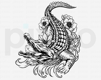Floral Alligator SVG: Crocodile Clipart, Shirt Design (Digital Download)