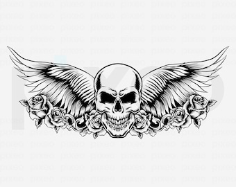 Skull With Wings and Roses SVG Clipart: Vector Cut Files