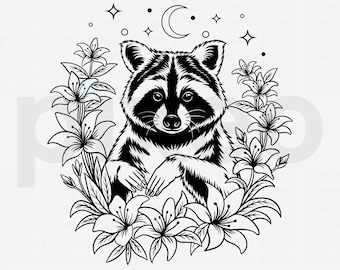 Floral Raccoon SVG: Cricut Cut File, Clipart Vector (Digital Download)