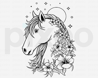 Horse With Flowers SVG: Floral Horse Head Clipart (Digital Download)