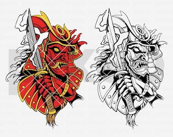 Samurai Mask SVG: Japanese Warrior Clipart (Digital Download)